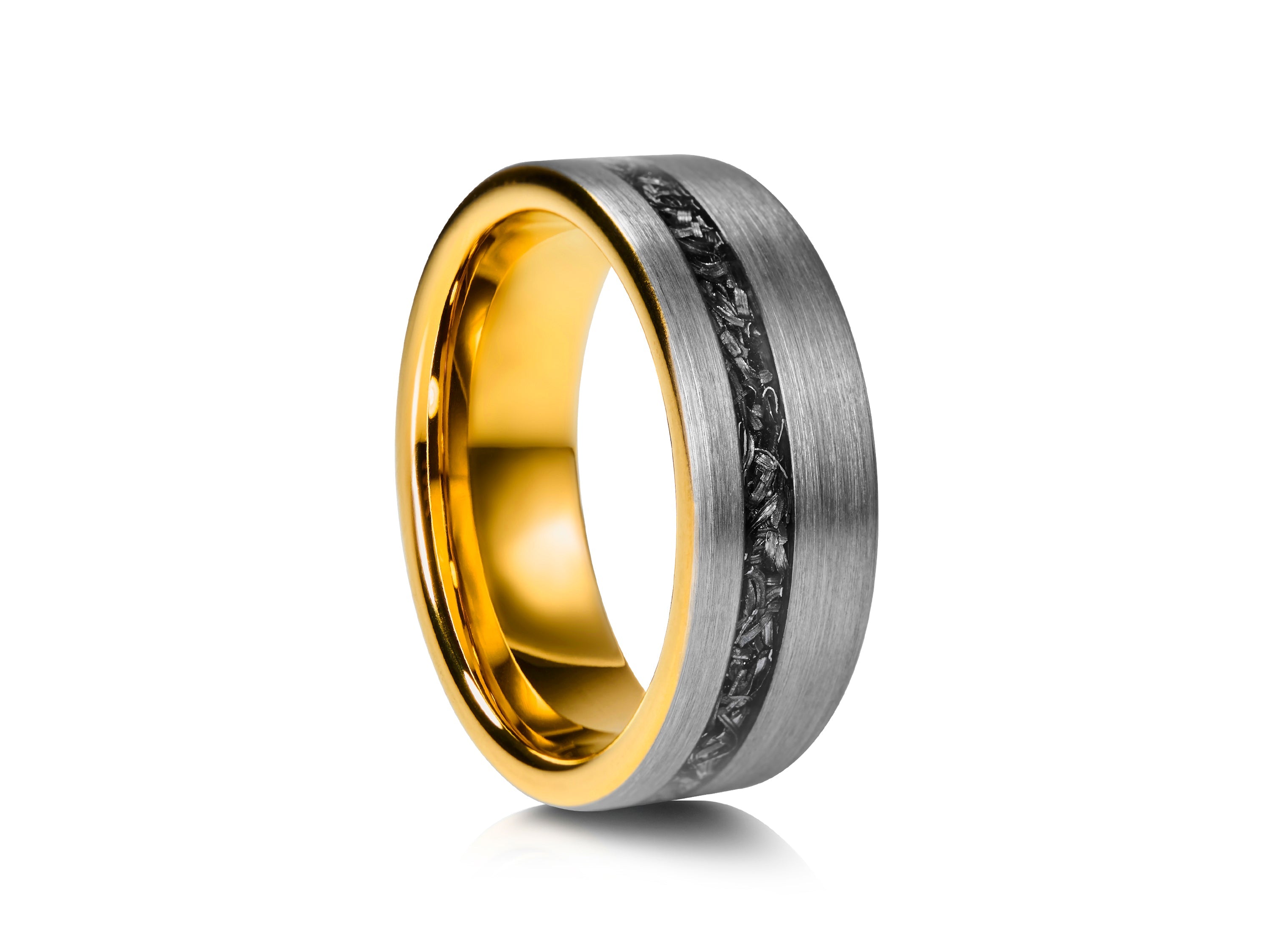 8mm Meteorite Tungsten Wedding Ring - UK Ring Size M