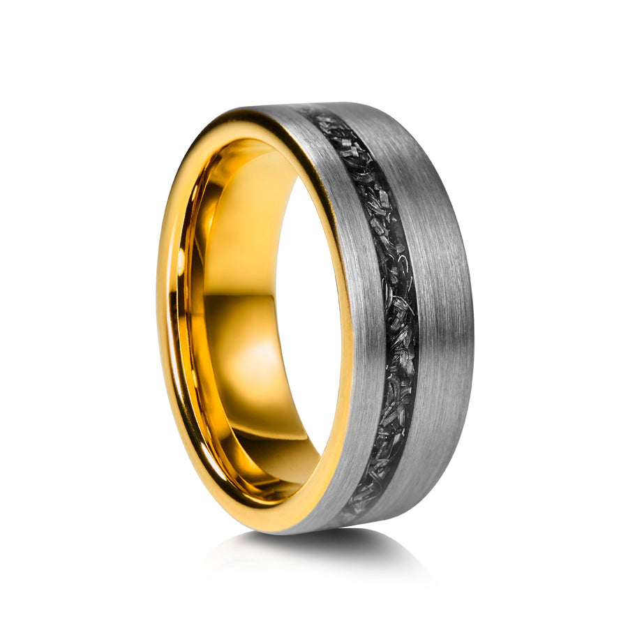 8mm Meteorite Tungsten Wedding Ring - UK Ring Size M