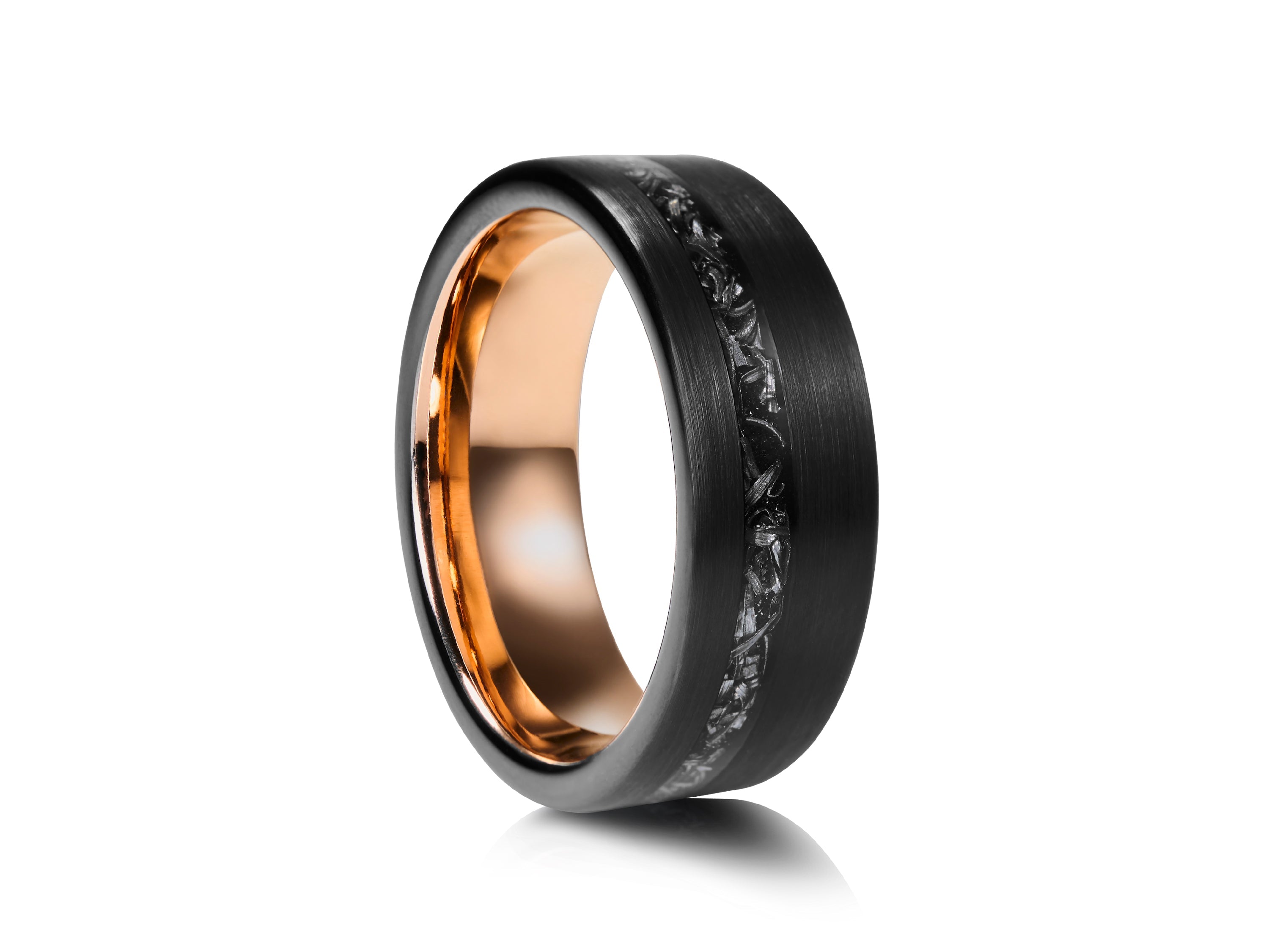 8mm Meteorite Tungsten Ring with Gold Plating - UK Ring Size M