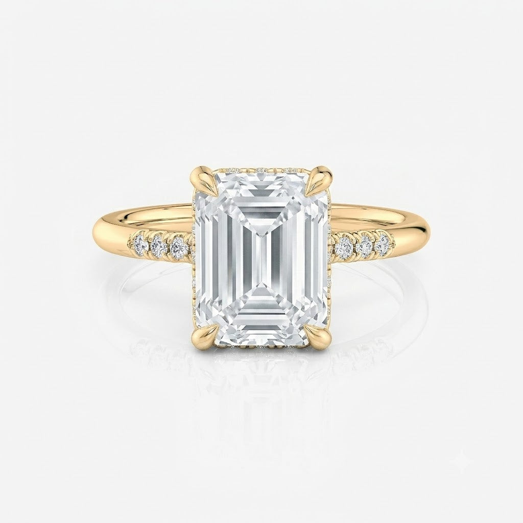 Pavé Emerald Hidden Halo Moissanite Engagement Ring 9ct yellow gold South Africa