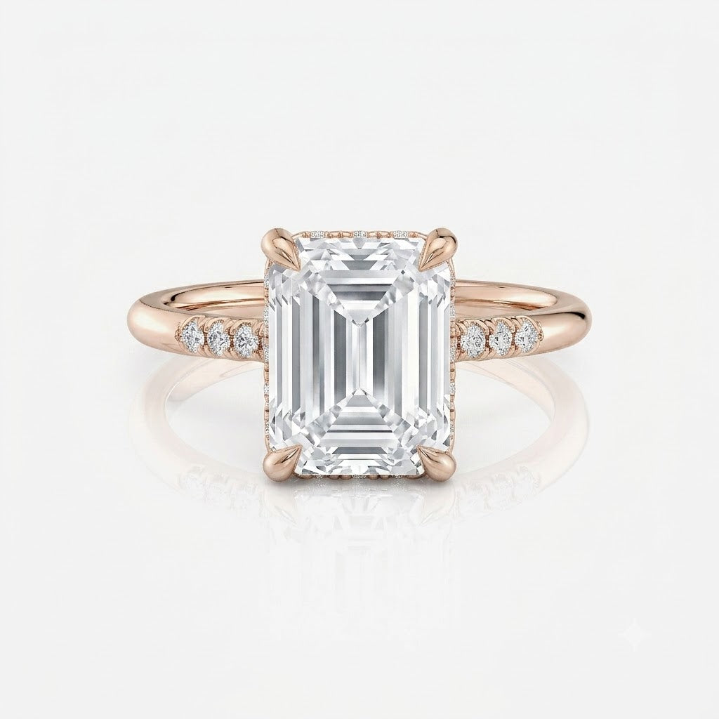 Pavé Emerald Hidden Halo Moissanite Engagement Ring 9ct rose gold South Africa