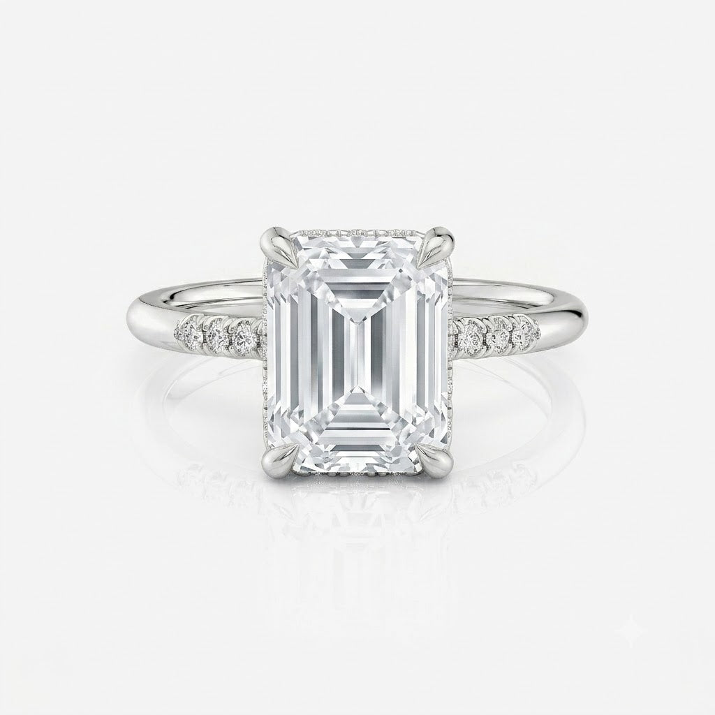 Pavé Emerald Hidden Halo Moissanite Engagement Ring 9ct white gold South Africa