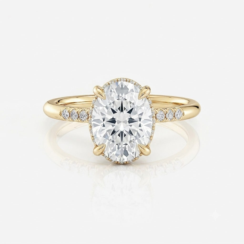 Pavé Oval Hidden Halo Moissanite Engagement Ring 9ct yellow gold South Africa