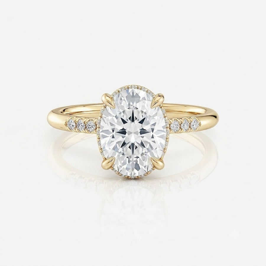 Pavé Oval Hidden Halo Moissanite Engagement Ring 9ct yellow gold South Africa