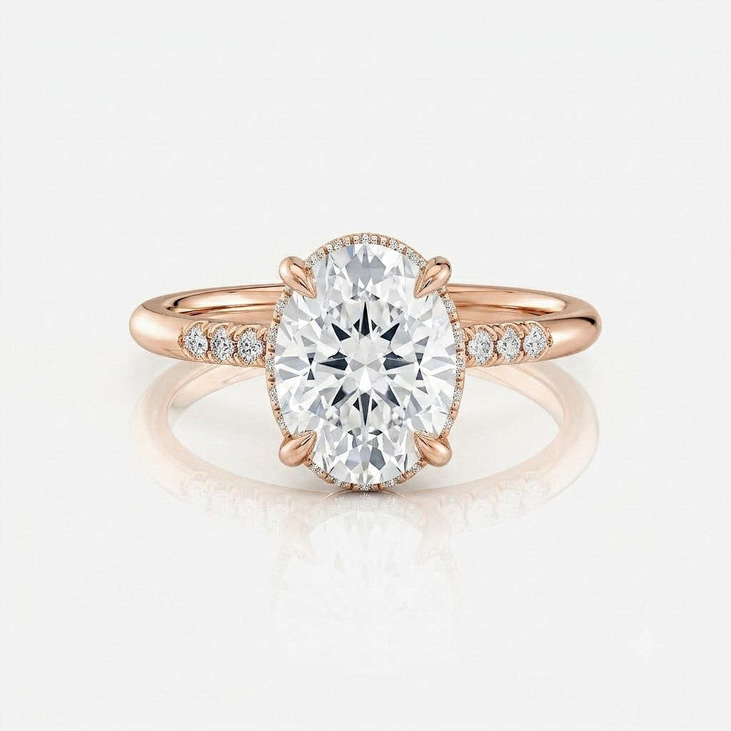 Pavé Oval Hidden Halo Moissanite Engagement Ring 9ct rose gold South Africa