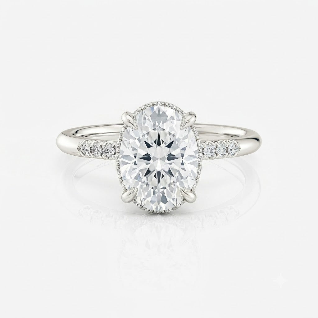 Pavé Oval Hidden Halo Moissanite Engagement Ring 9ct white gold South Africa