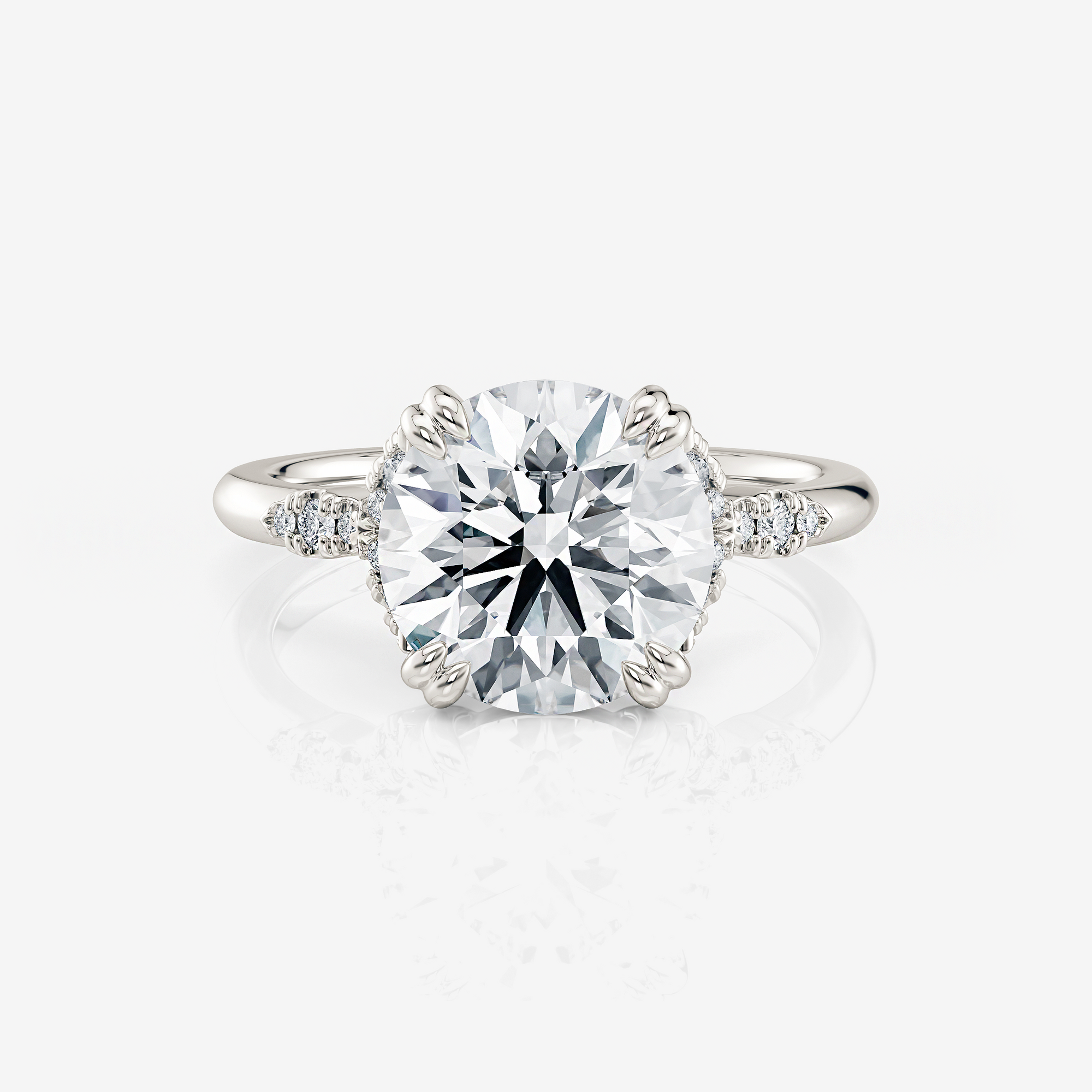 white gold Round Side Stone Double Claw Moissanite Engagement Ring South Africa Moissanite by Design