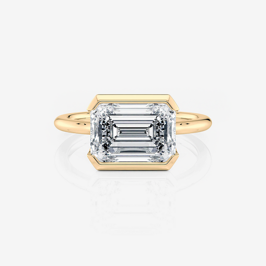 yellow Gold Emerald Half Bezel Solitaire Moissanite Engagement Ring South Africa Moissanite By Design