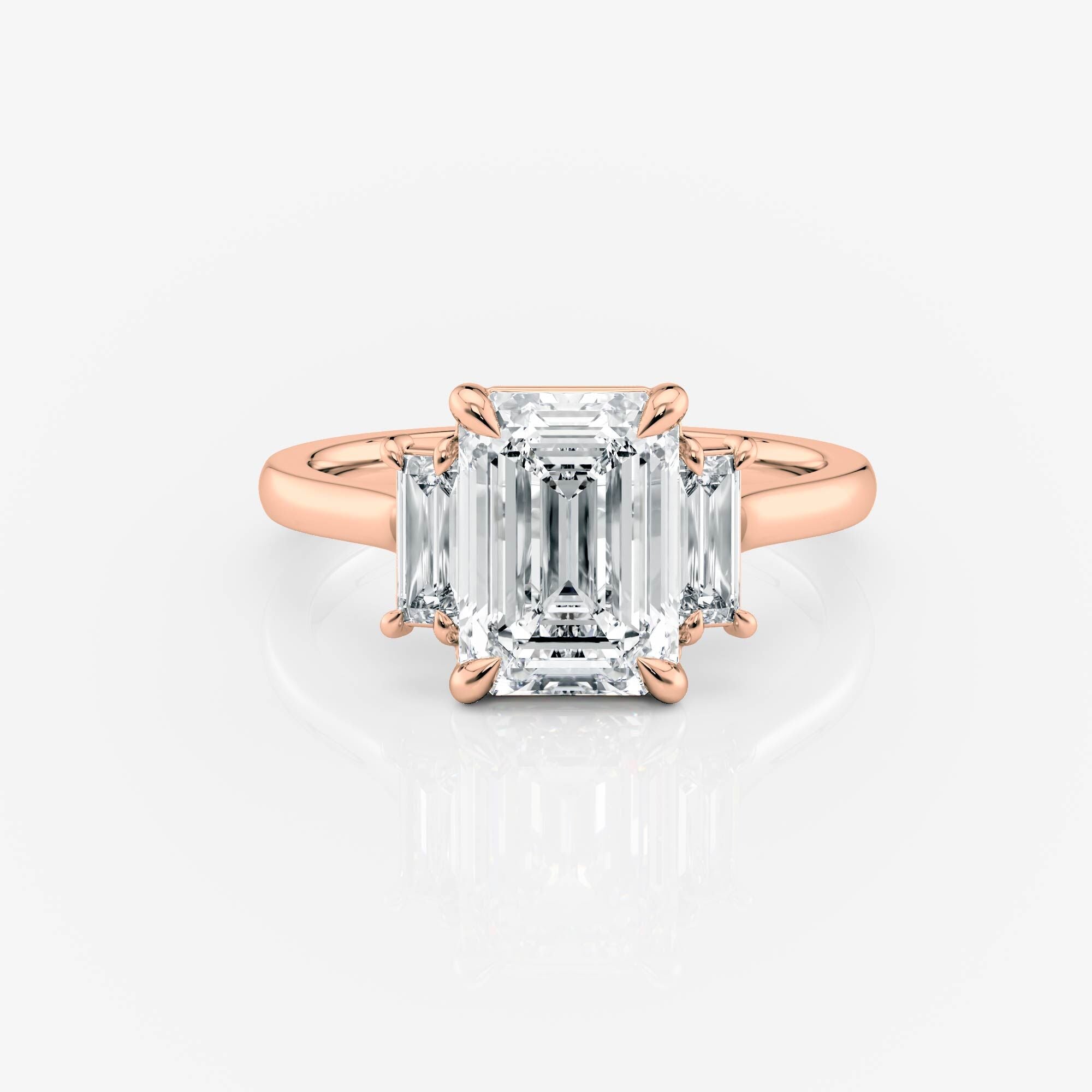 rose gold Baguette and Emerald Trilogy Moissanite Engagement Ring South Africa Moissanite by Design