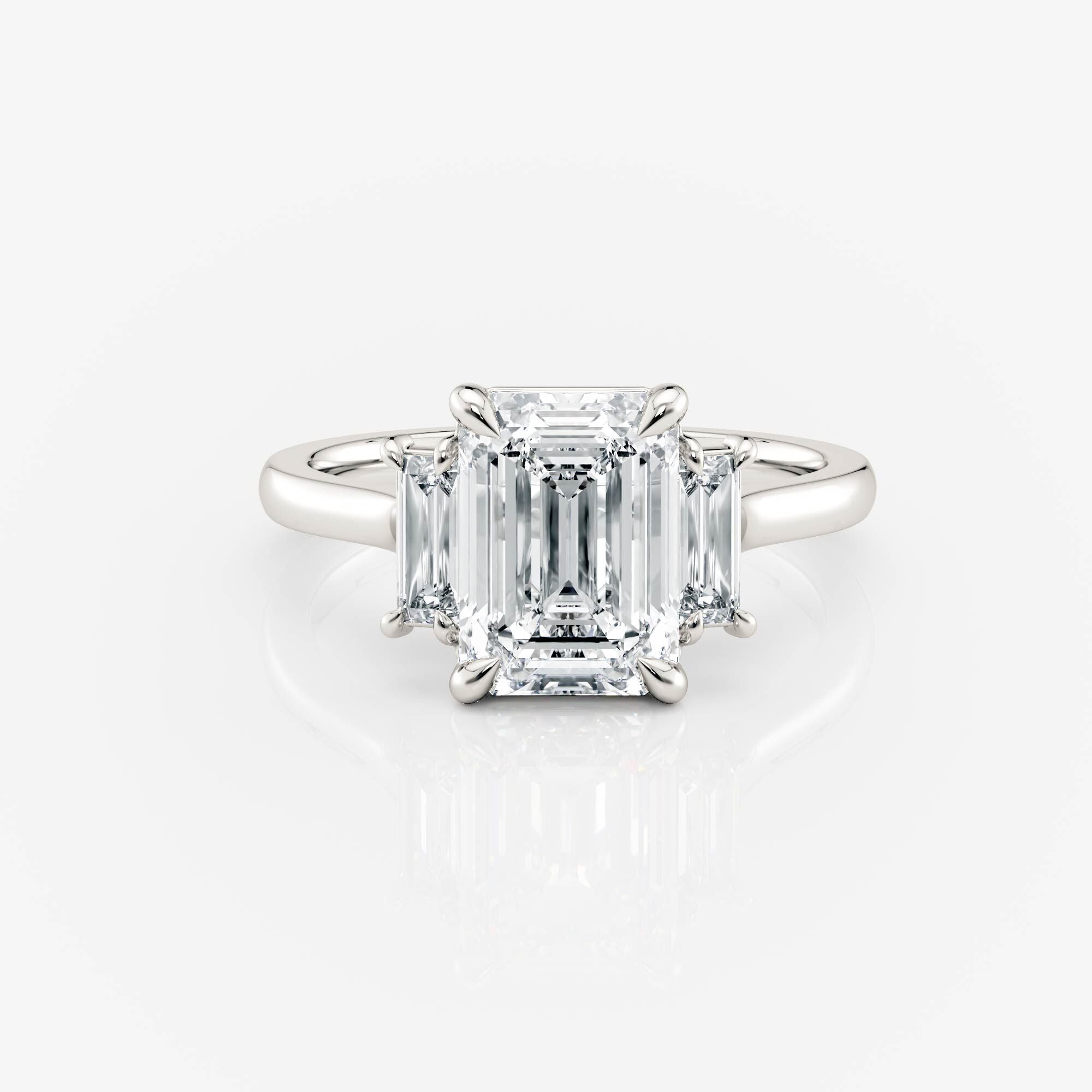 white gold Baguette and Emerald Trilogy Moissanite Engagement Ring South Africa Moissanite by Design