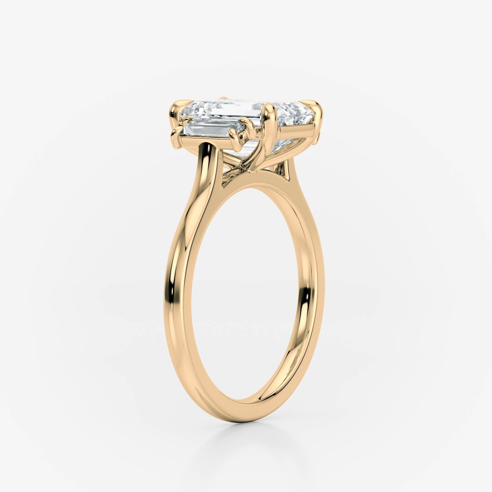 yellow gold Baguette and Emerald Trilogy Moissanite Engagement Ring South Africa Moissanite by Design