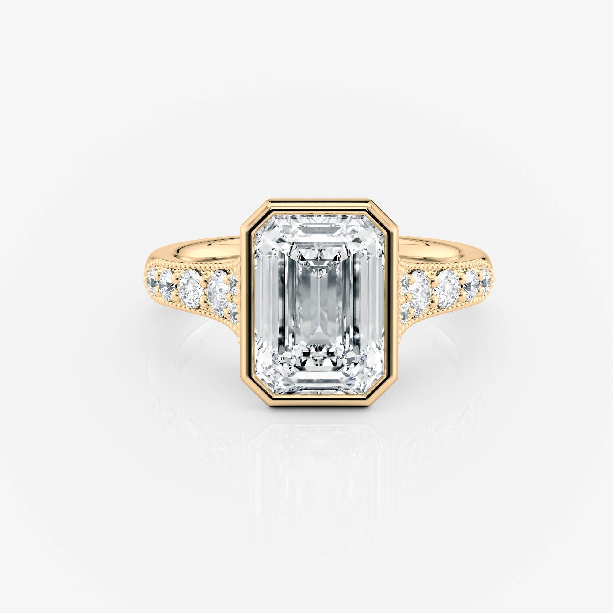 yellow Gold Side Stone Emerald Bezel Moissanite Engagement Ring South Africa Moissanite BY Design