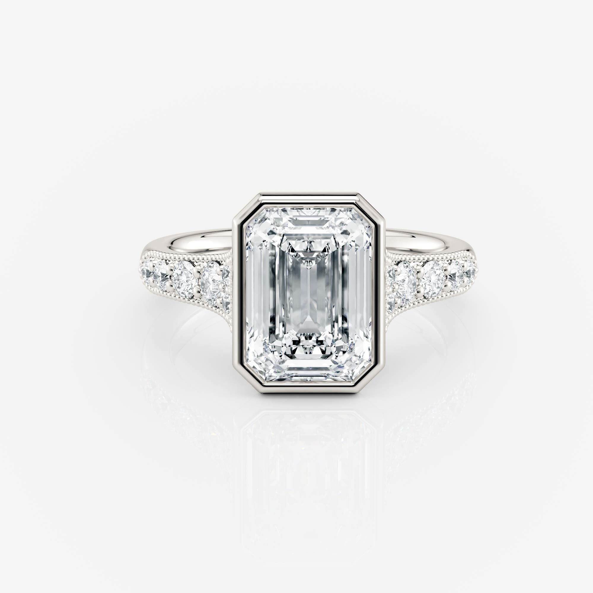 White gold Side Stone Emerald Bezel Moissanite Engagement Ring South Africa Moissanite BY Design