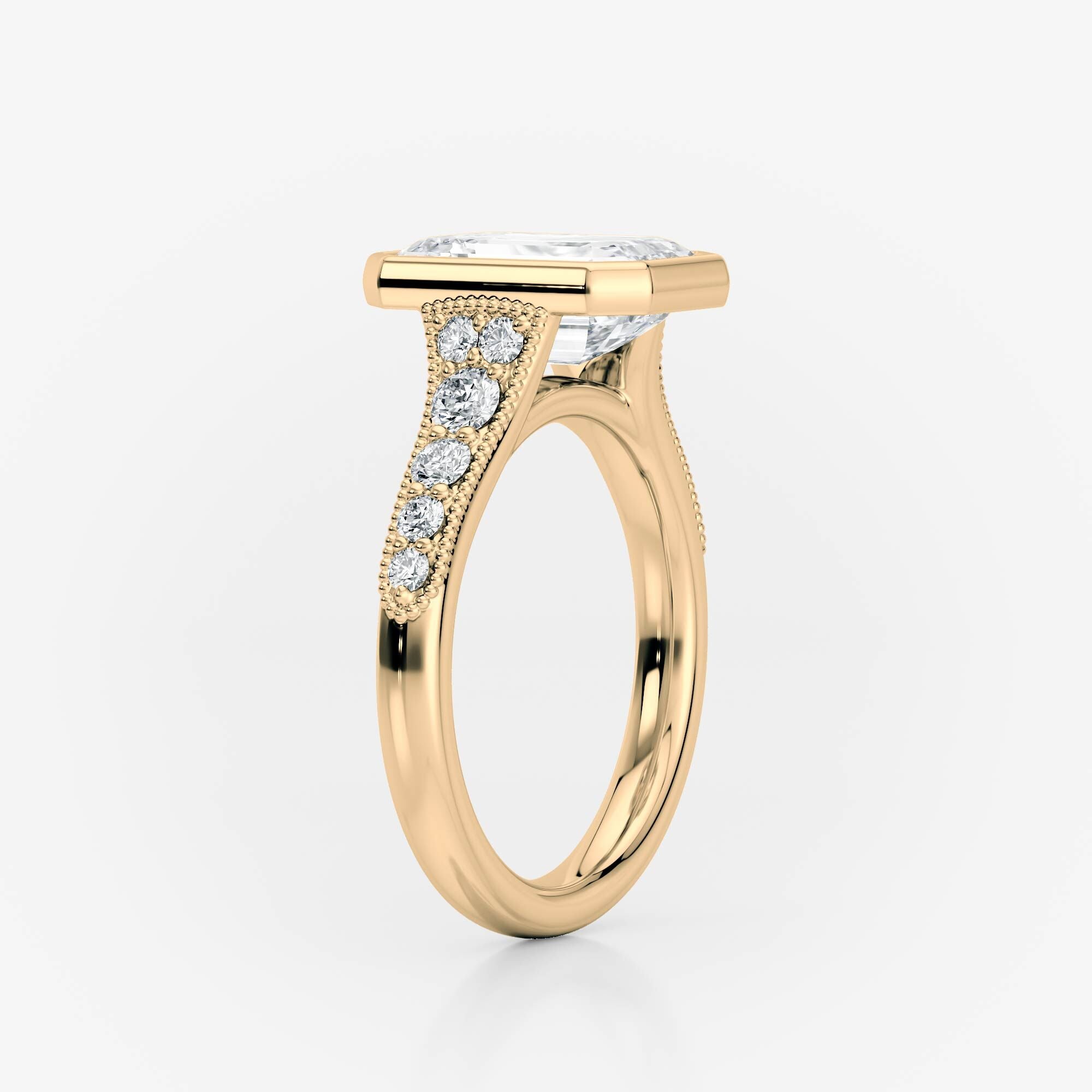 Emerald Side Stone Bezel Lab Diamond Engagement Ring