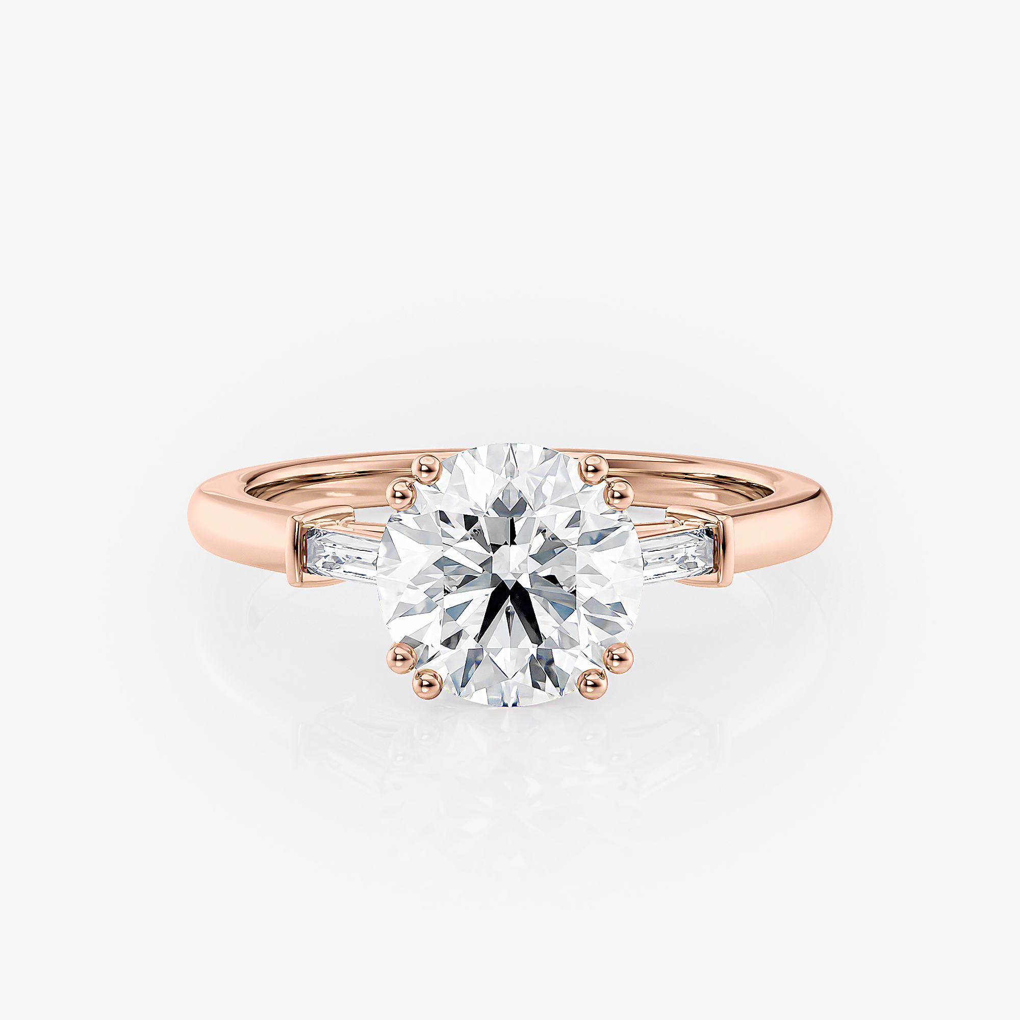 Round Straight Baguette Trilogy Lab Diamond Engagement Ring