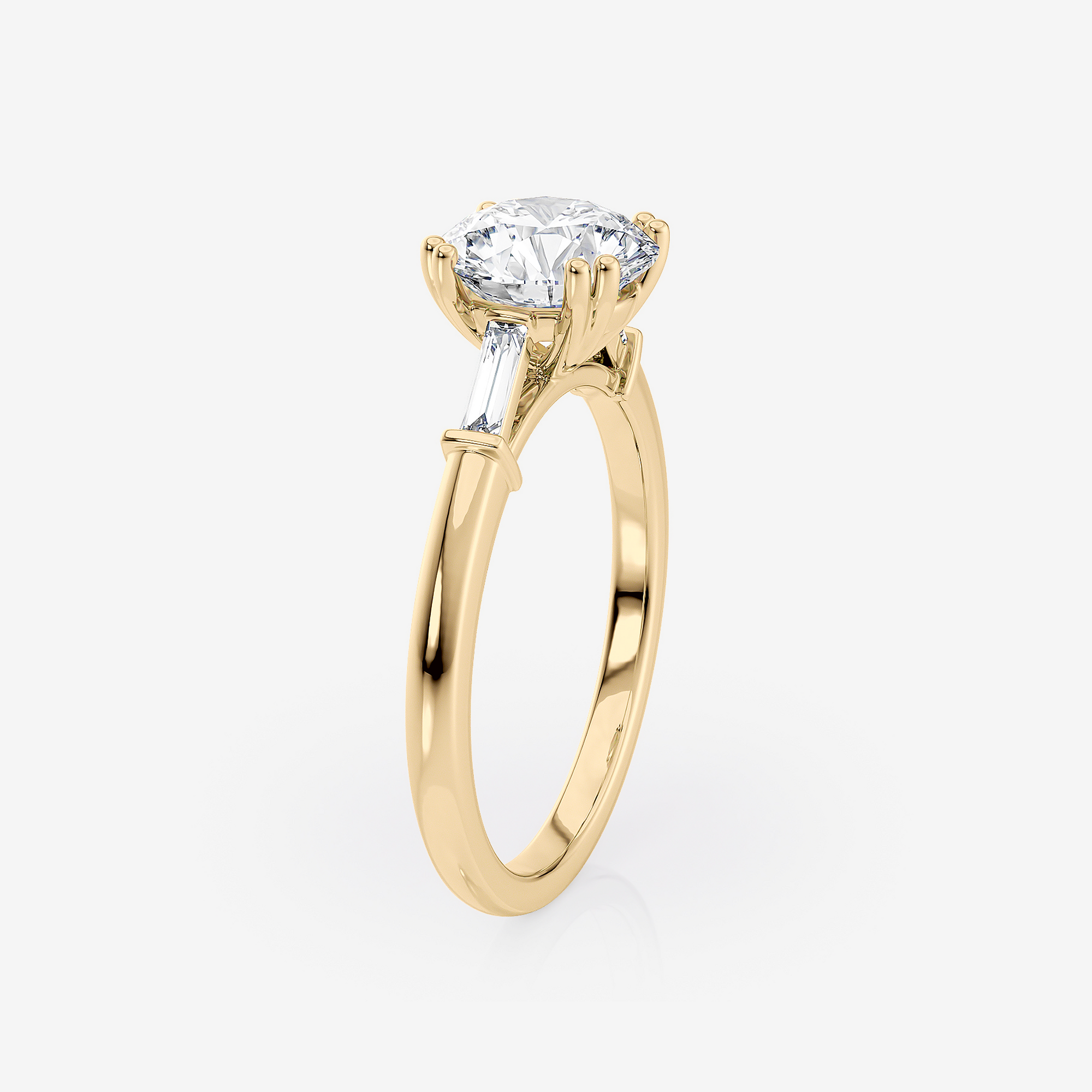 Round Straight Baguette Trilogy Lab Diamond Engagement Ring