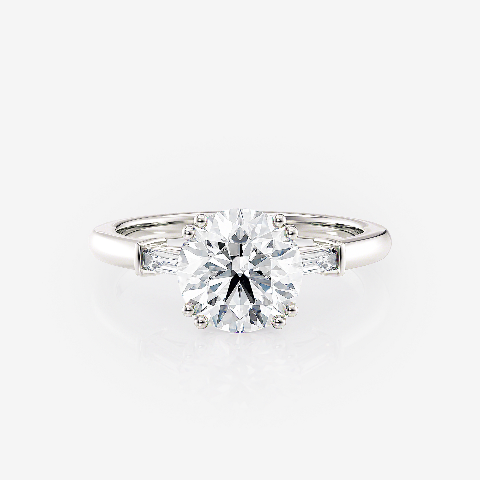 Round Straight Baguette Trilogy Lab Diamond Engagement Ring