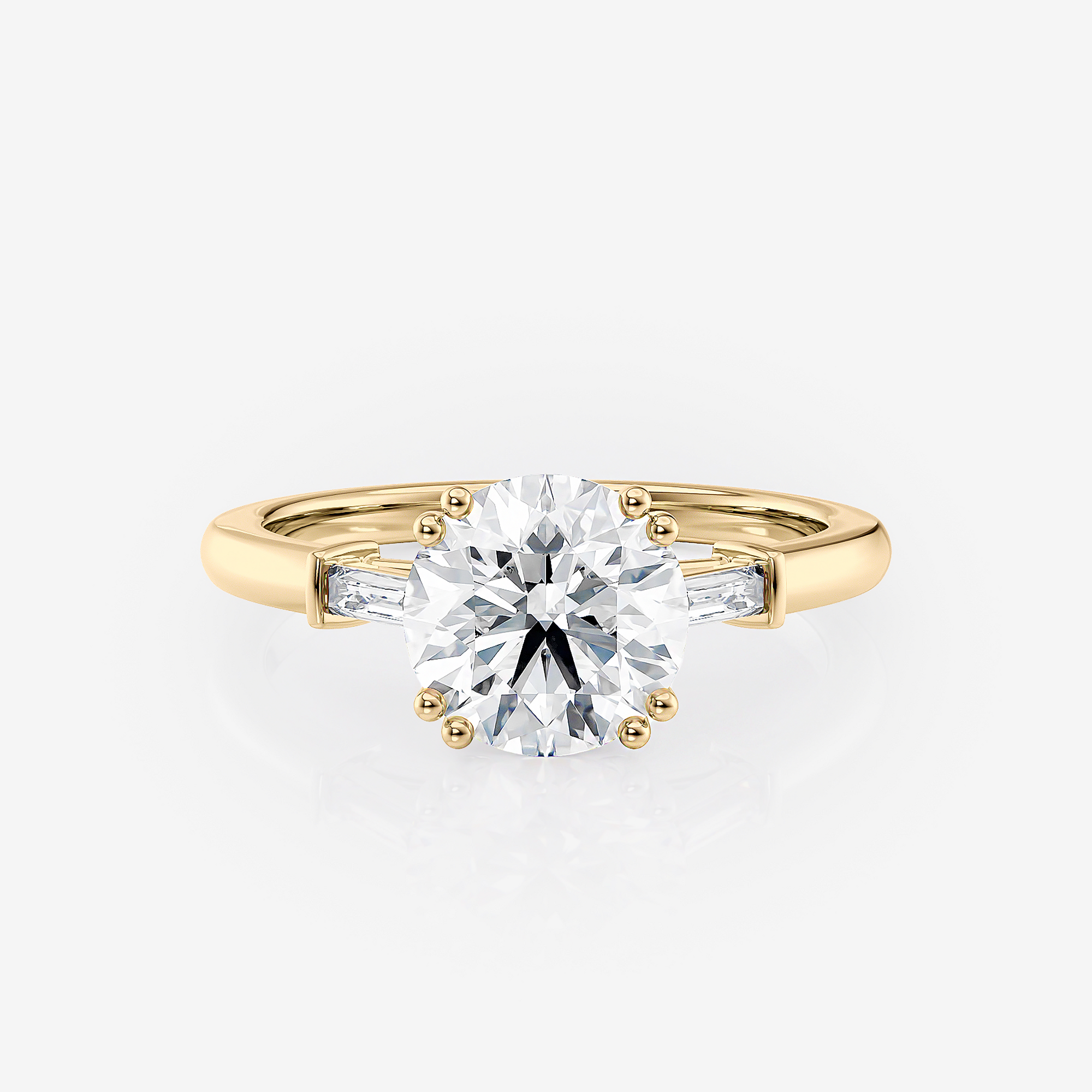 Round Straight Baguette Trilogy Lab Diamond Engagement Ring
