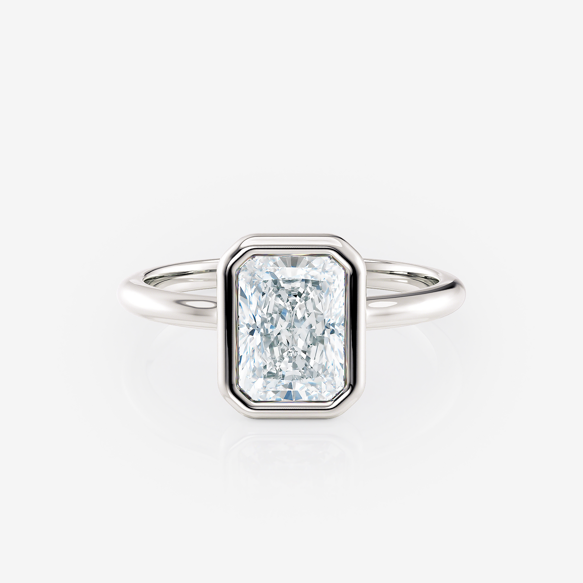White gold radiant Cut Solitaire Bezel Lab Diamond Engagement Ring