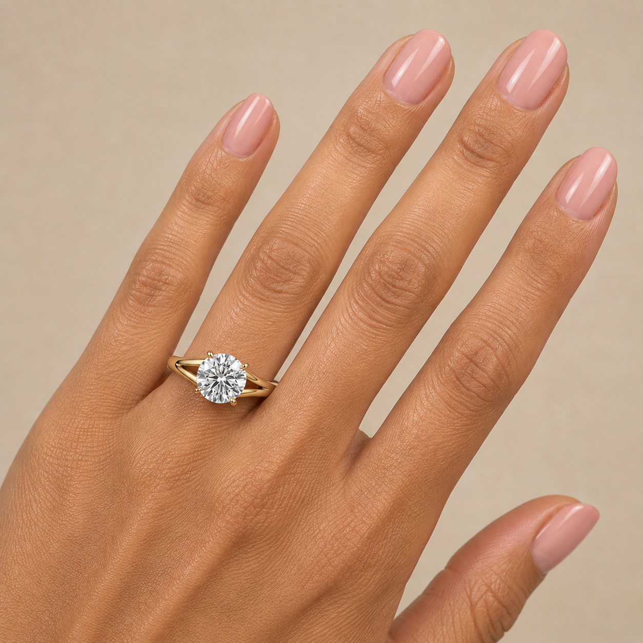 Round Split Band Solitaire Moissanite Engagement Ring