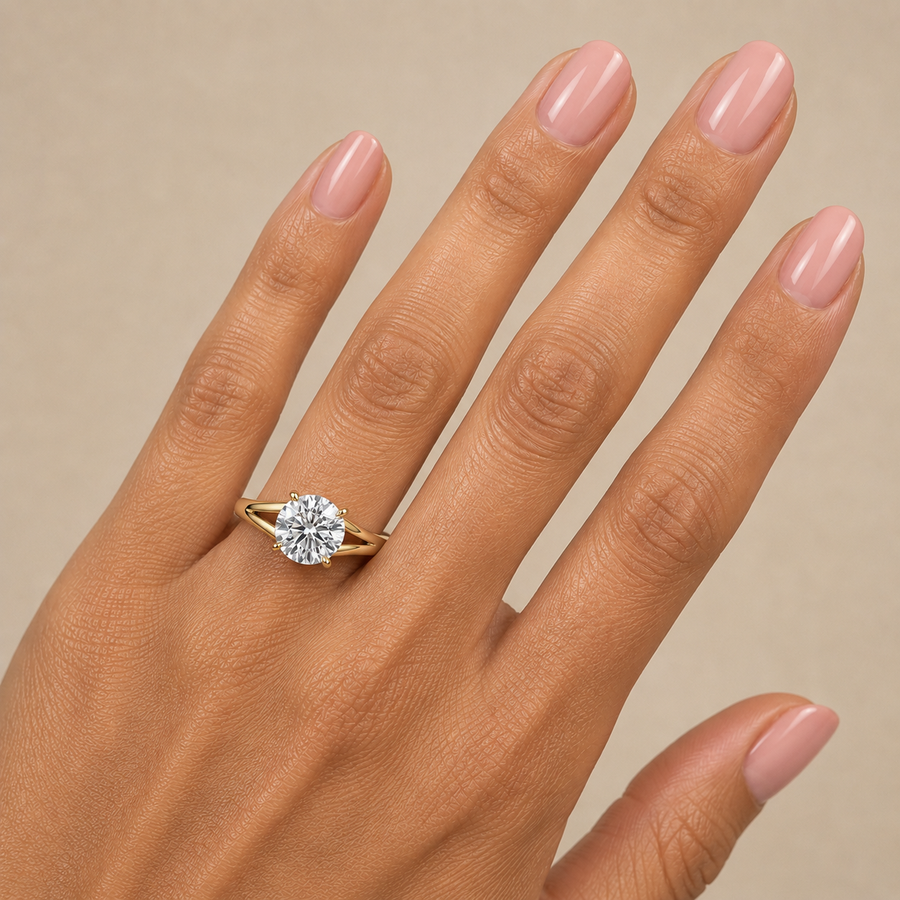 Round Split Band Solitaire Moissanite Engagement Ring