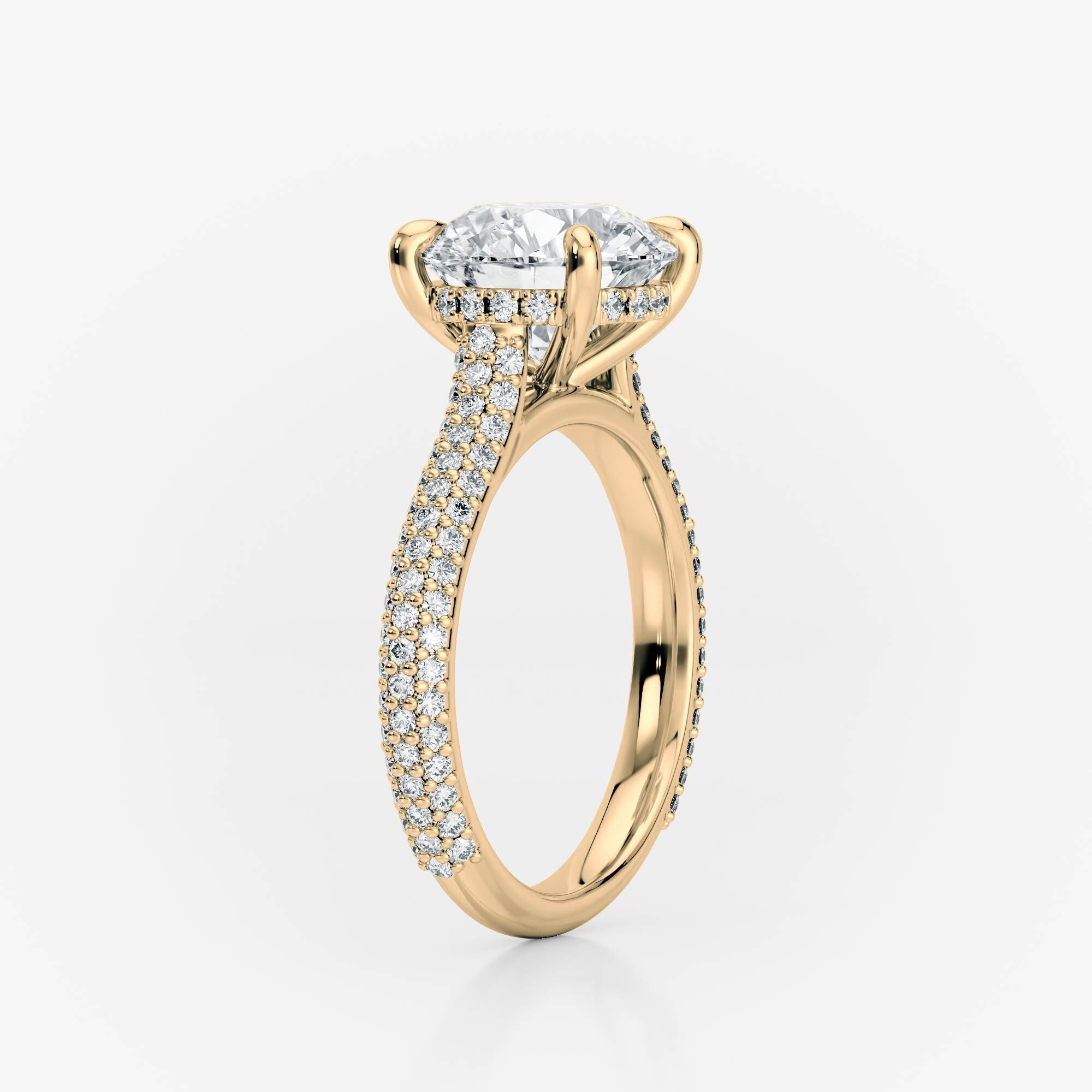 Round Triple Row Pavé Moissanite Engagement Ring side view South Africa