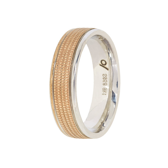 9k Gold & Silver Luxury Fit Wedding Band — Milgrain Inlay (6mm)