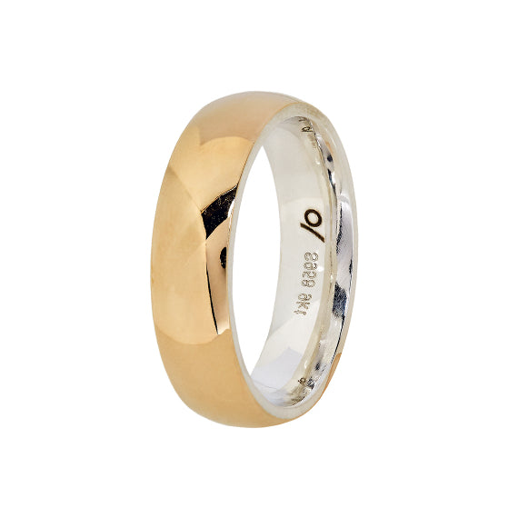 9k Yellow Gold & Silver Wedding Band — Domed Polished (6mm)