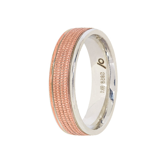 9k Rose Gold & Silver Wedding Band — Milgrain Inlay (6mm)