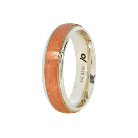 9kt Rose Gold & Silver Wedding Band — Domed Brushed with Rim (6mm)
