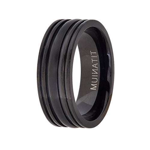 Black Colour Plated Titanium With Matt Inlay Wedding Band (8mm)