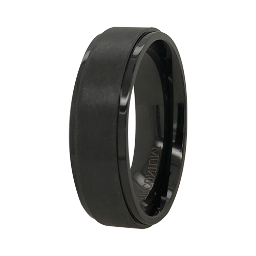 Black Titanium with Brushed Bevel Edge Wedding Band (7mm)