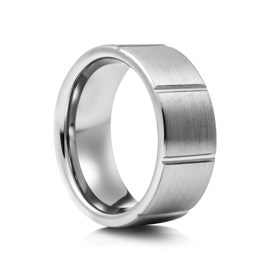 8mm Polished Tungsten Ring with Bevelled Edges - UK Ring Size M