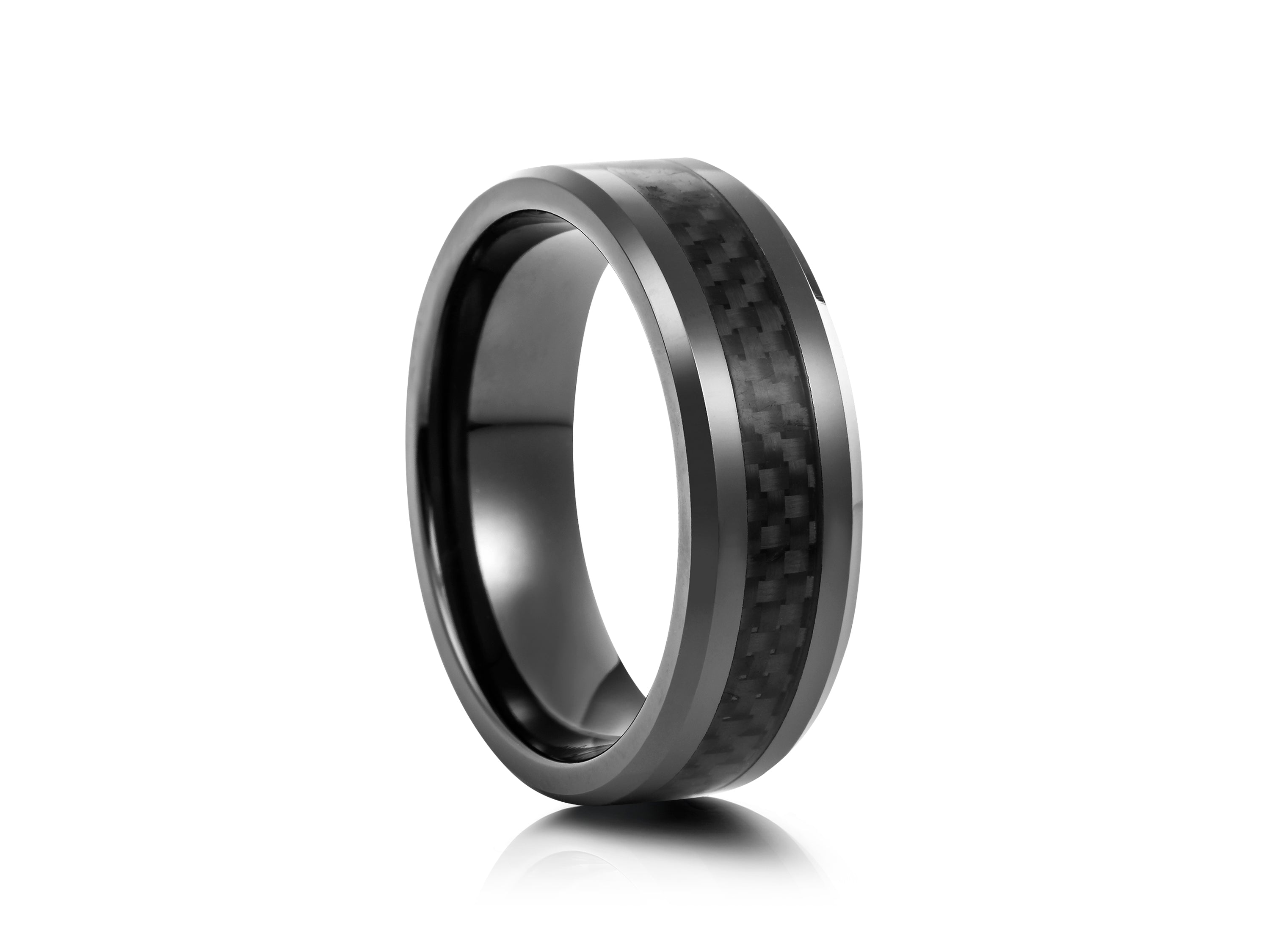 8mm Polished Tungsten Ring with Carbon Fibre Inlay - UK Ring Size M