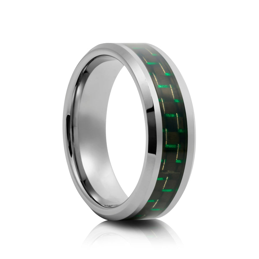8mm Black Tungsten Ring with Carbon Fibre Inlay - UK Ring Size M
