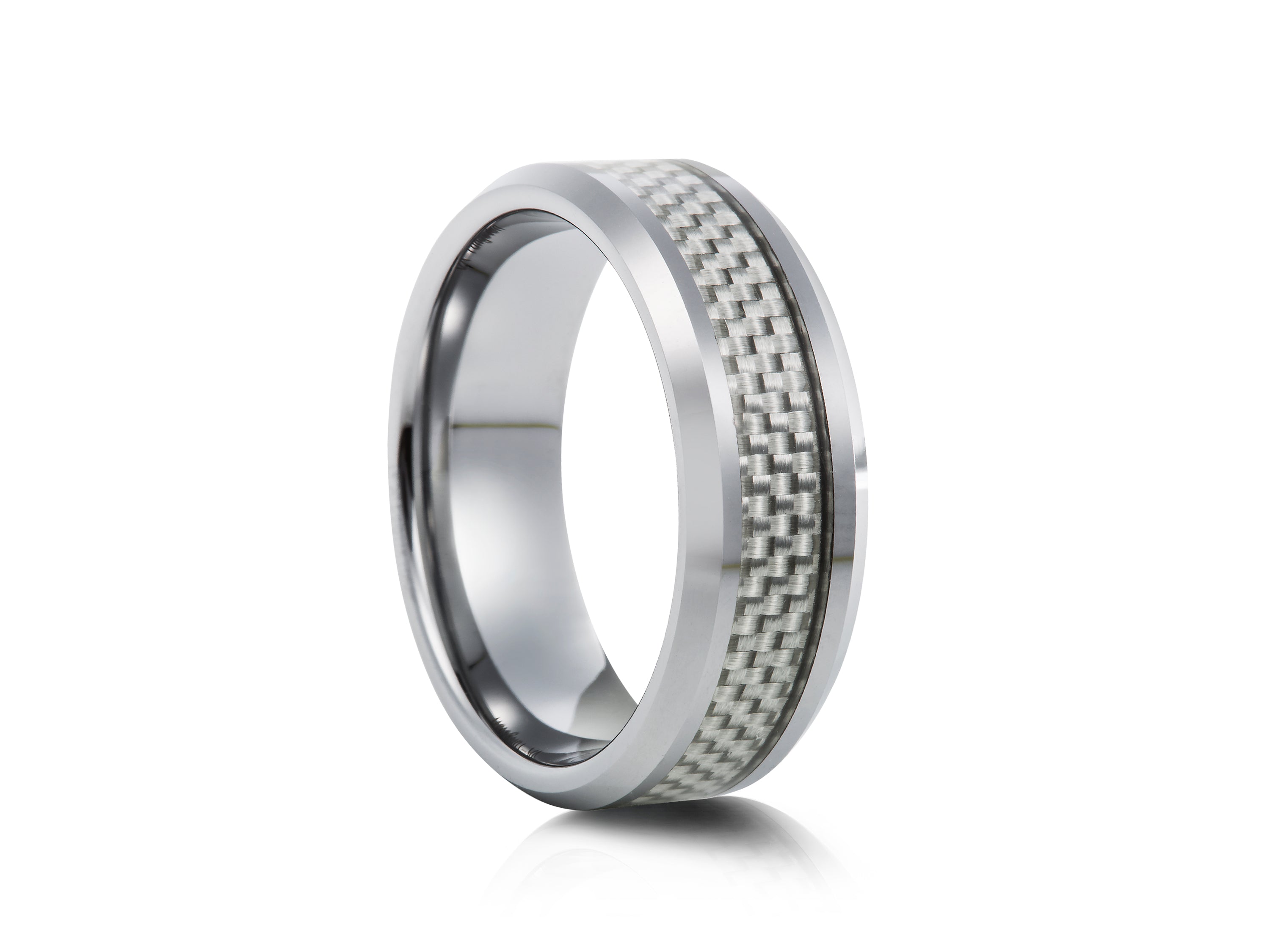 8mm Polished Tungsten Ring with Carbon Fibre Inlay - UK Ring Size M