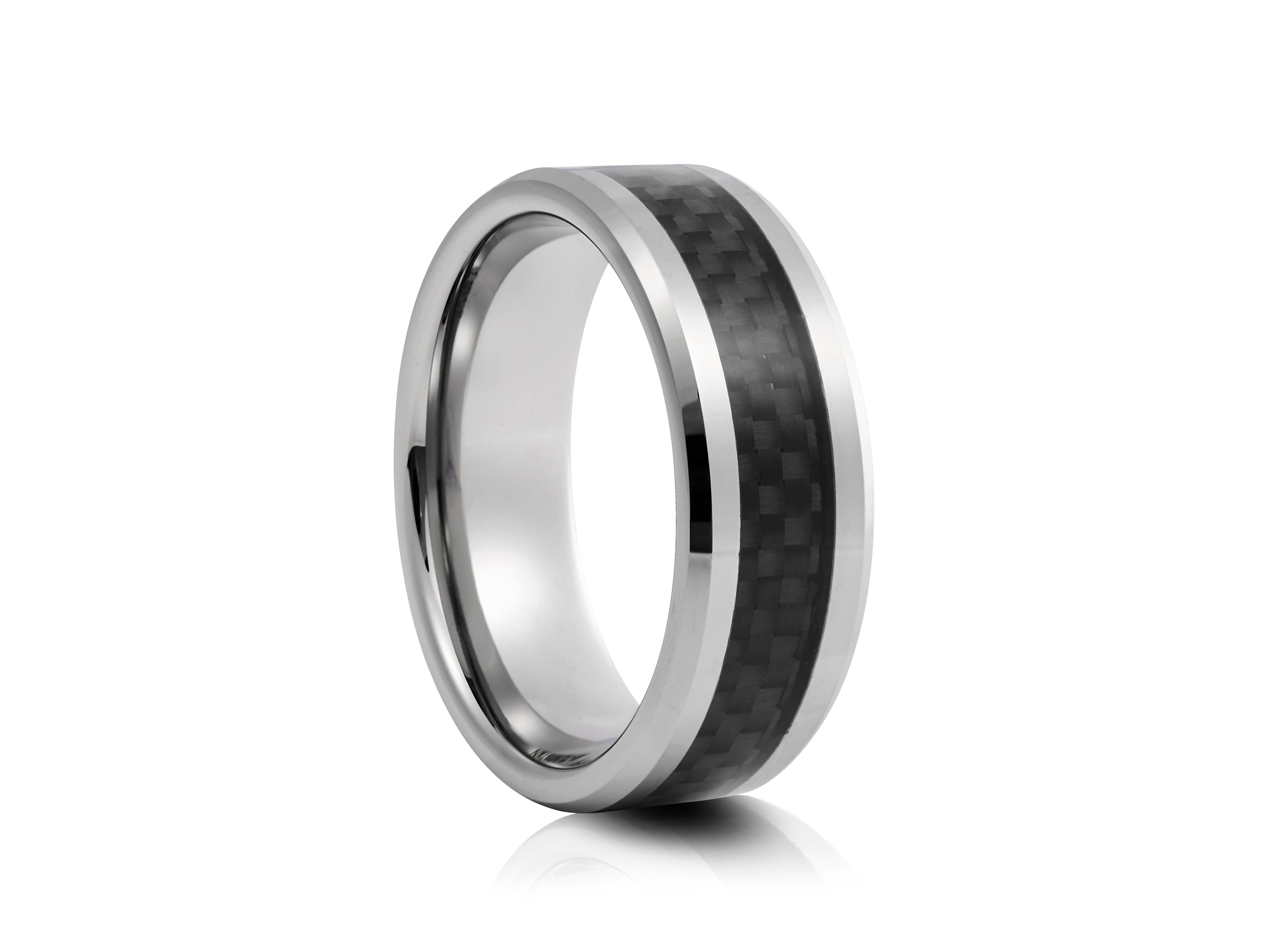 8mm Brushed Tungsten Ring with Polished Edges and Carbon Fibre Inlay - UK Ring Size M