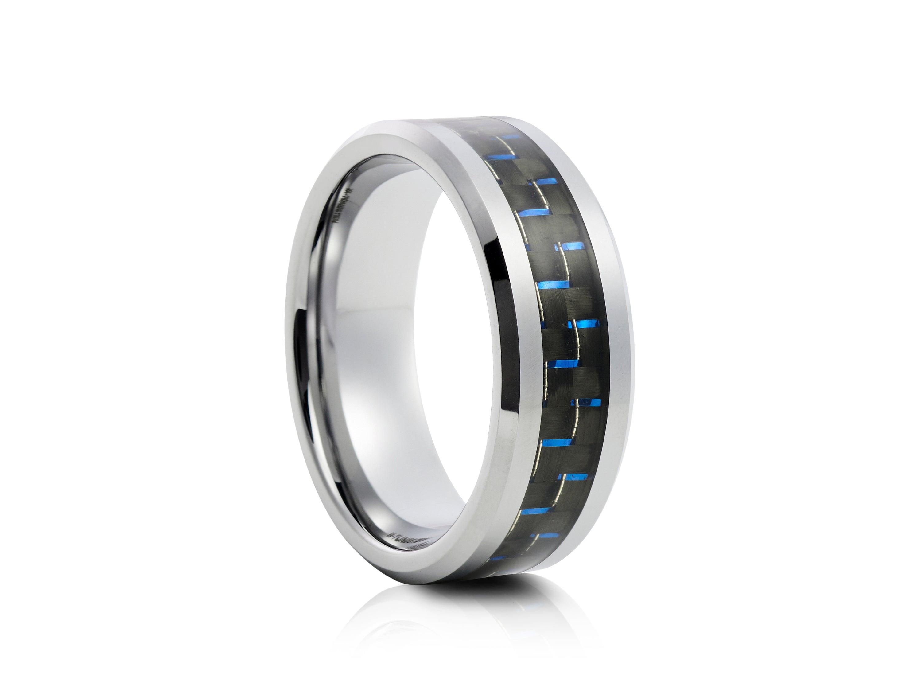 8mm Tungsten Ring with Carbon Fibre Inlay - UK Ring Size M