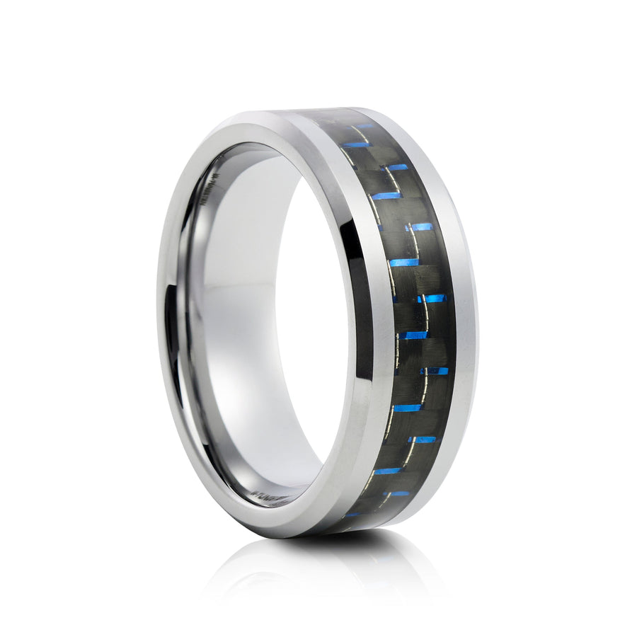 8mm Tungsten Ring with Carbon Fibre Inlay - UK Ring Size M