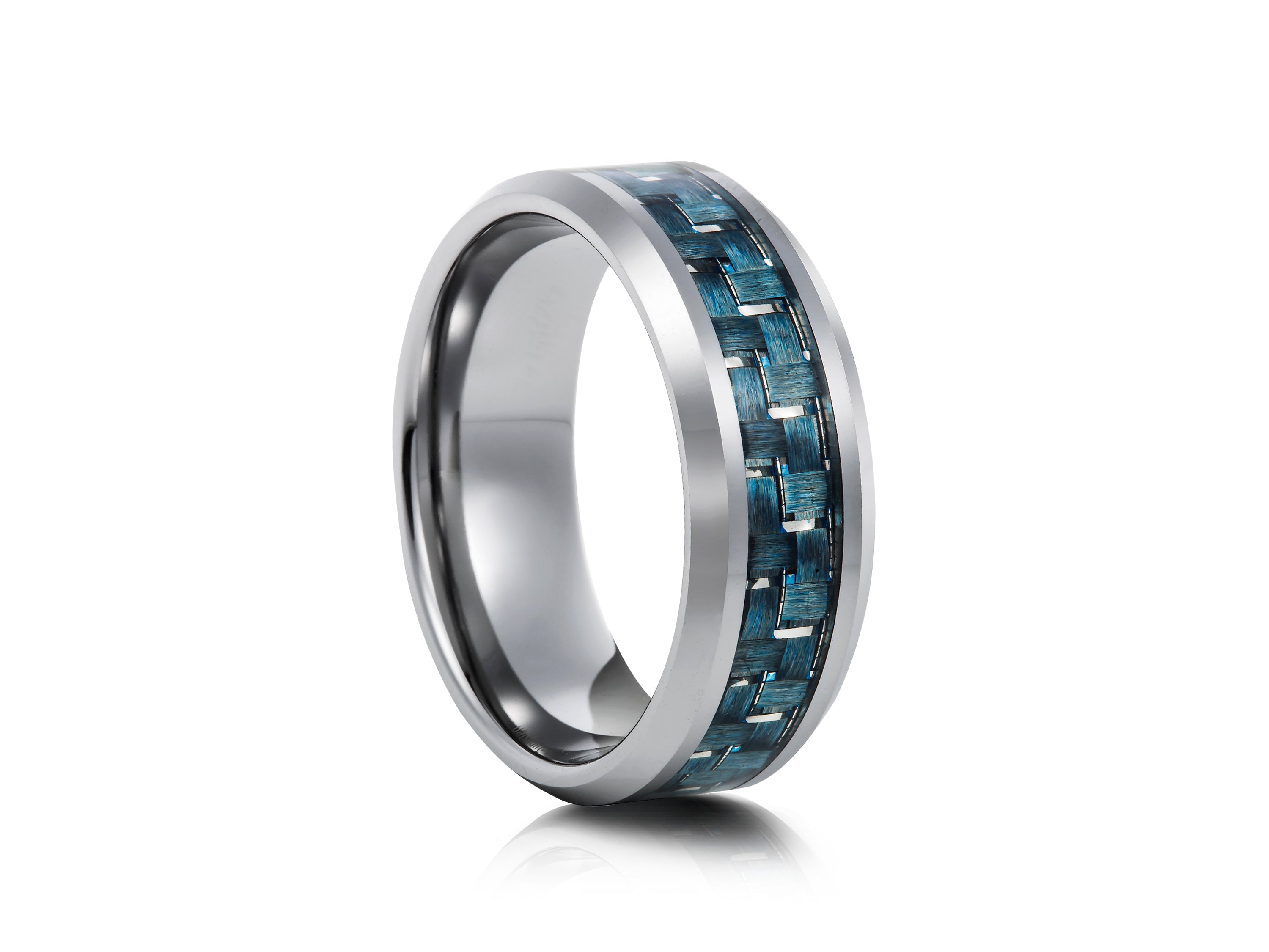 8mm Black Tungsten Ring with Carbon Fibre Inlay - UK Ring Size M