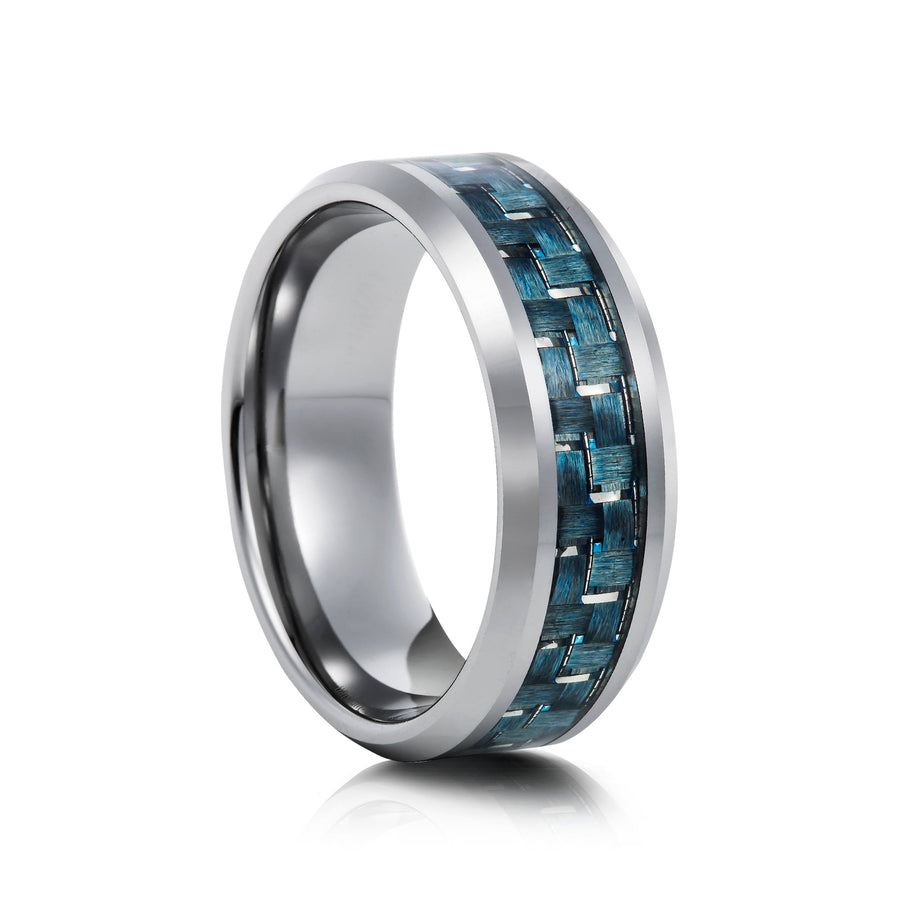 8mm Black Tungsten Ring with Carbon Fibre Inlay - UK Ring Size M