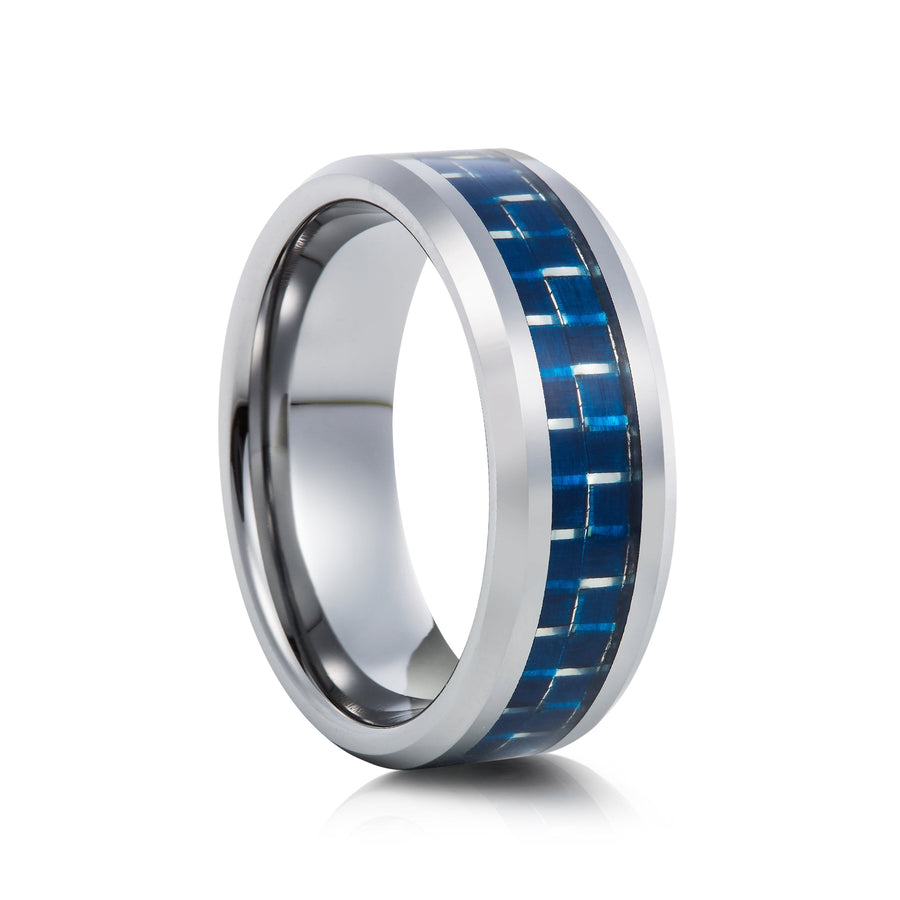 8mm Tungsten Ring with Carbon Fibre Inlay - UK Ring Size M