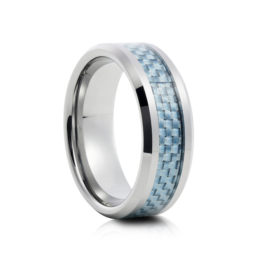 8mm Black Tungsten Ring with Carbon Fibre Inlay and Gold Edges - UK Ring Size M