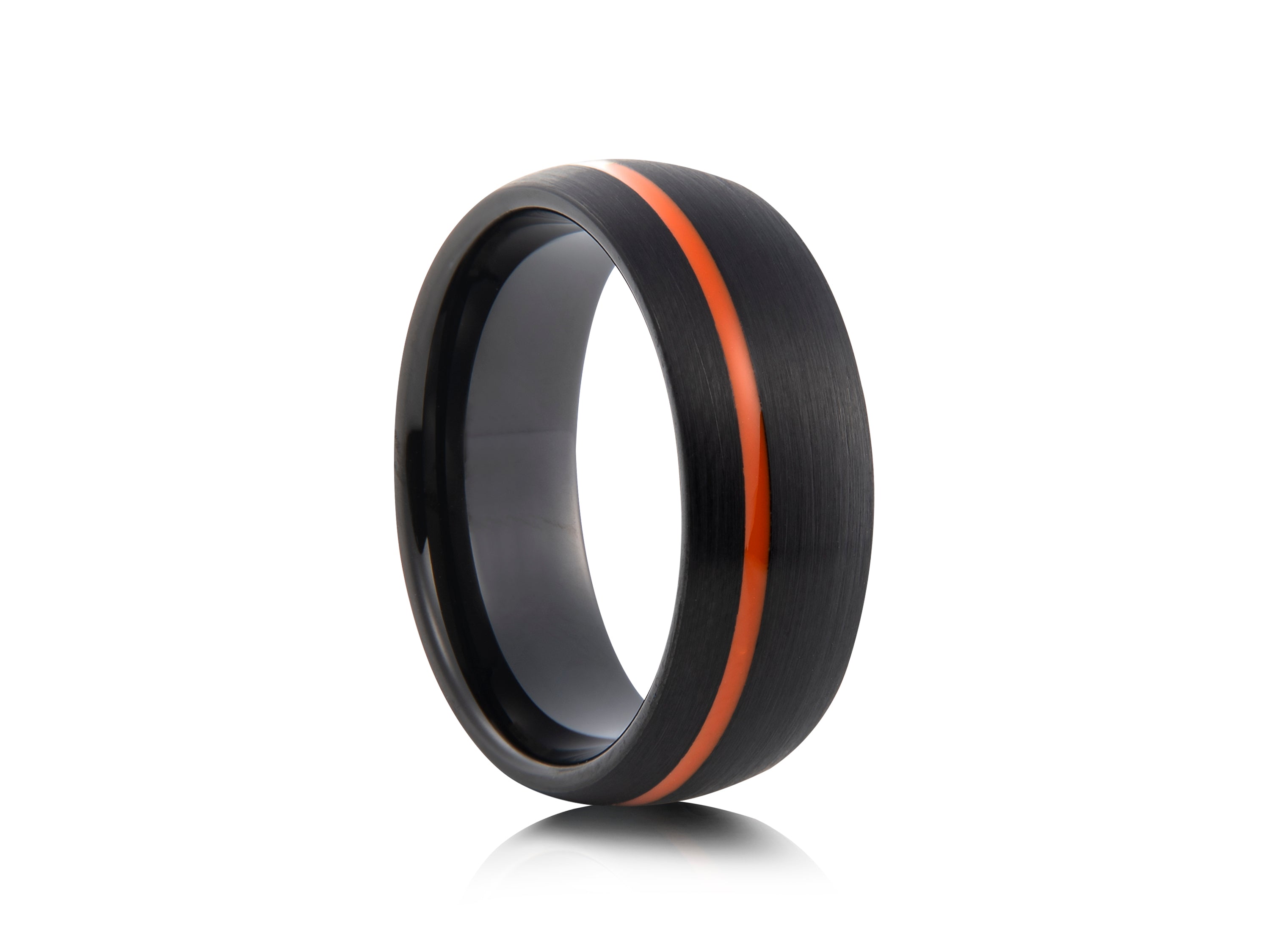 8mm Polished Tungsten Ring with Grooved Centre Band - UK Ring Size M
