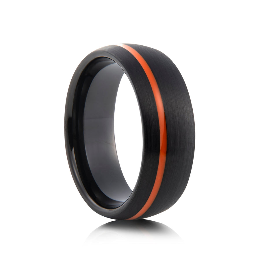 8mm Polished Tungsten Ring with Grooved Centre Band - UK Ring Size M