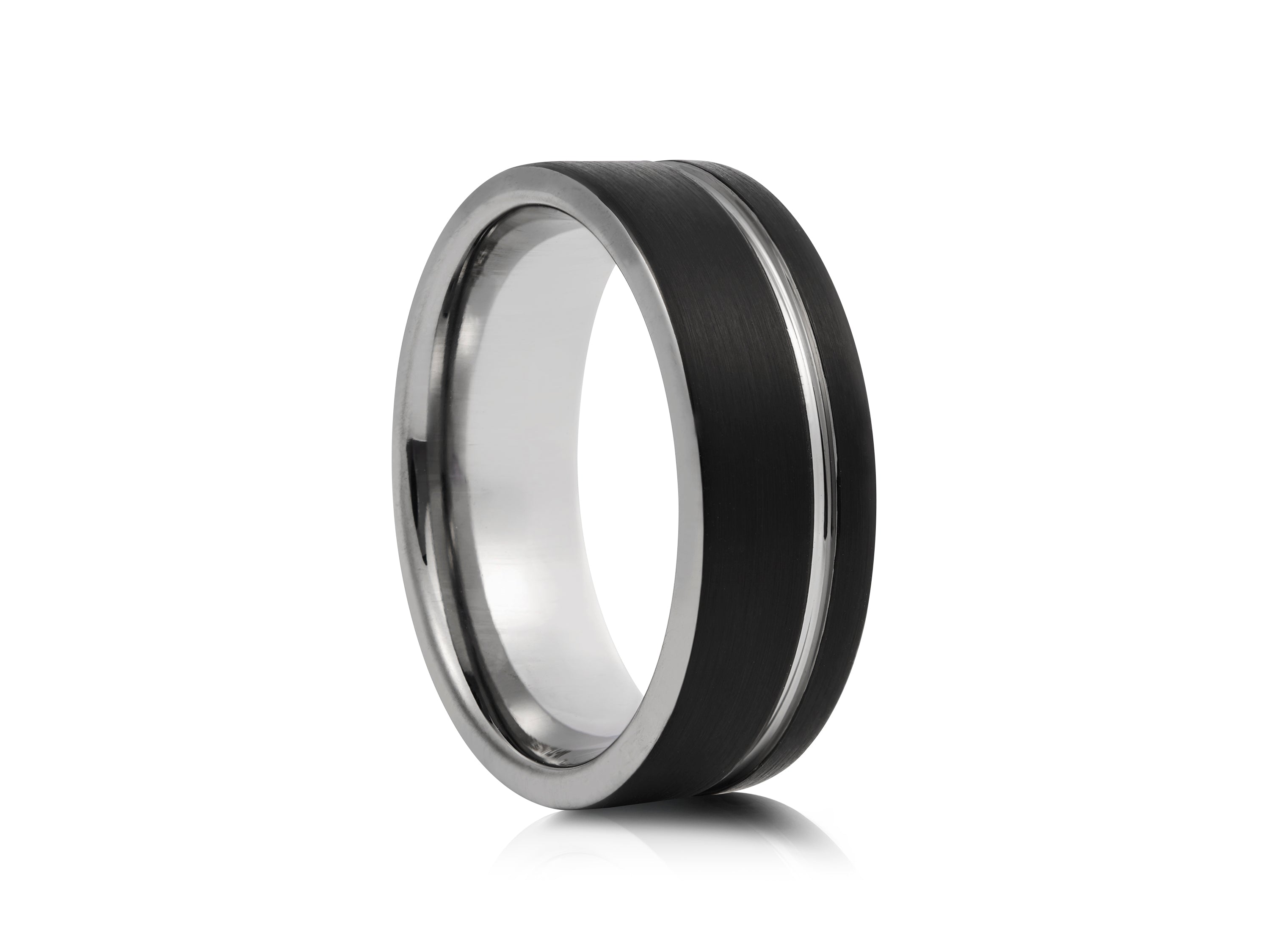 8mm Two-Tone Tungsten Ring, Brushed with Polished Edges - UK Ring Size M