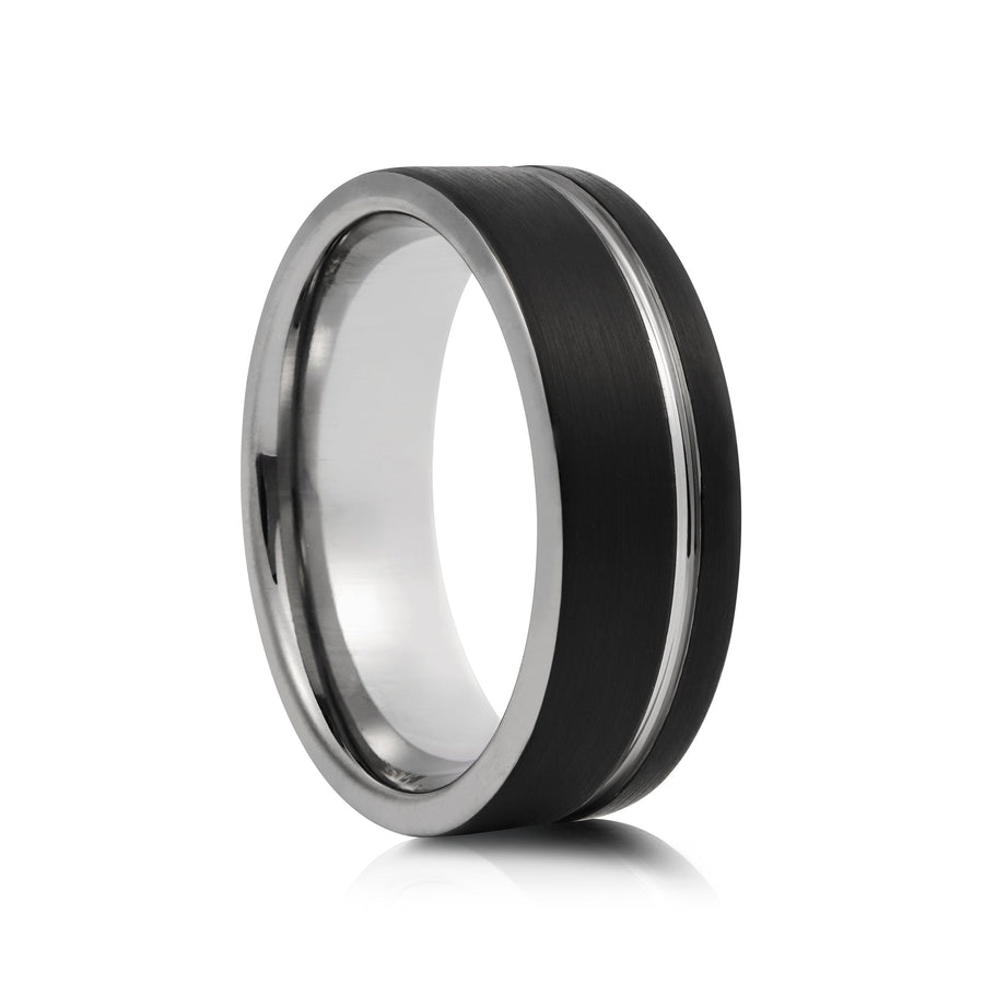 8mm Two-Tone Tungsten Ring, Brushed with Polished Edges - UK Ring Size M