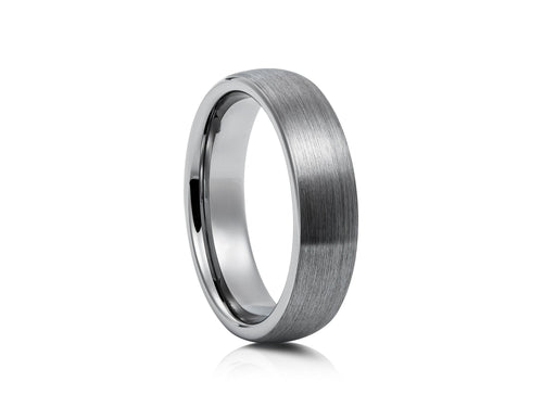 6mm Two-Tone Tungsten Ring, Brushed with Polished Edges - UK Ring Size M