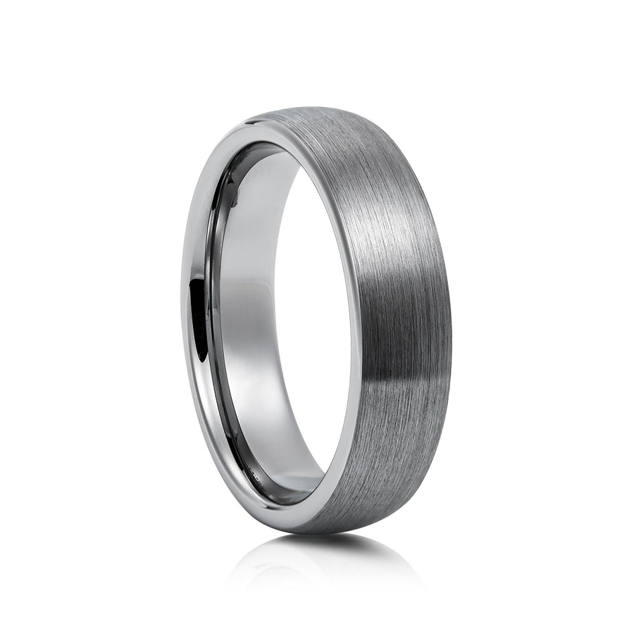 6mm Two-Tone Tungsten Ring, Brushed with Polished Edges - UK Ring Size M