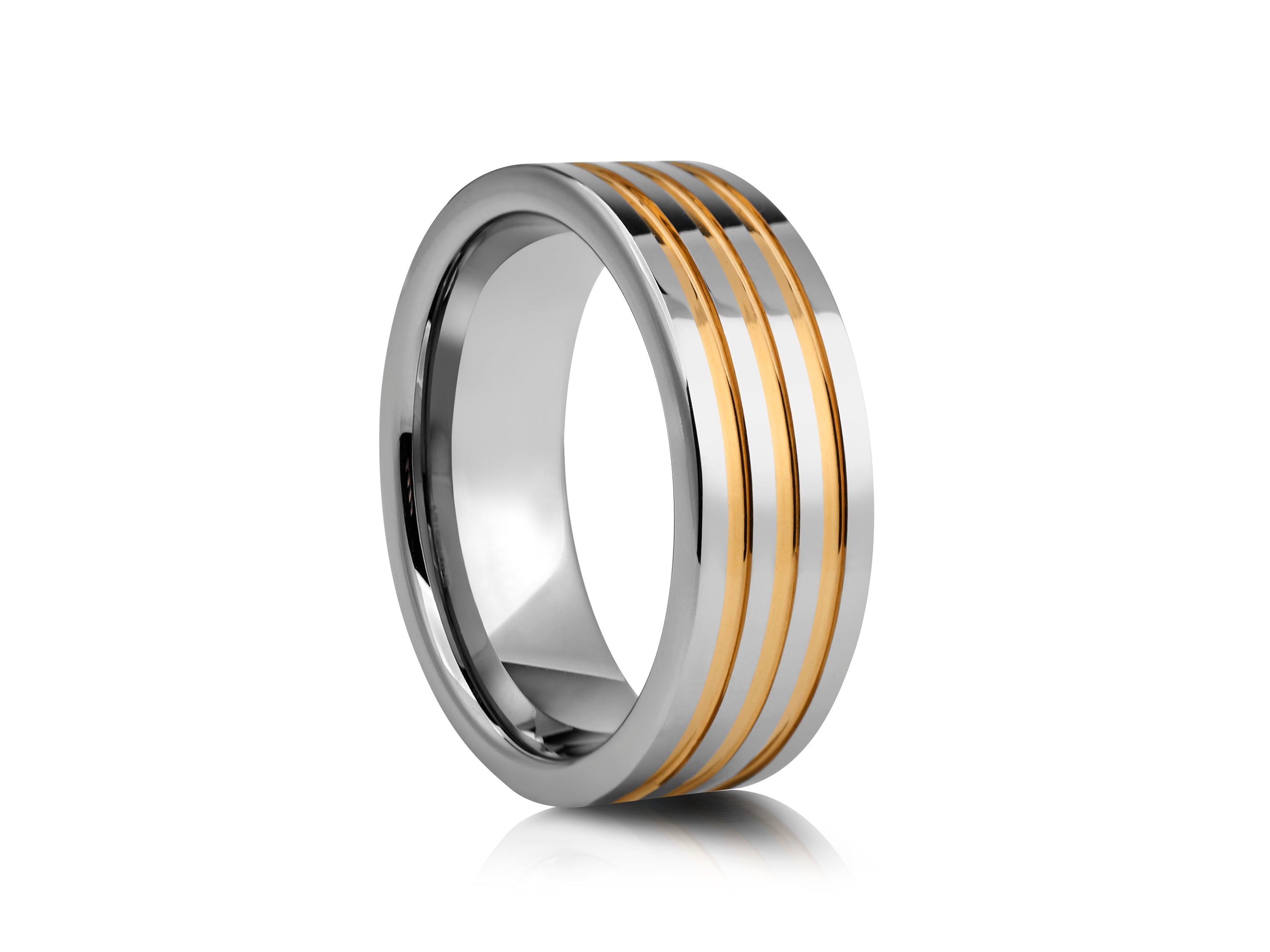 8mm Tungsten Ring with Gold Plating - UK Ring Size M